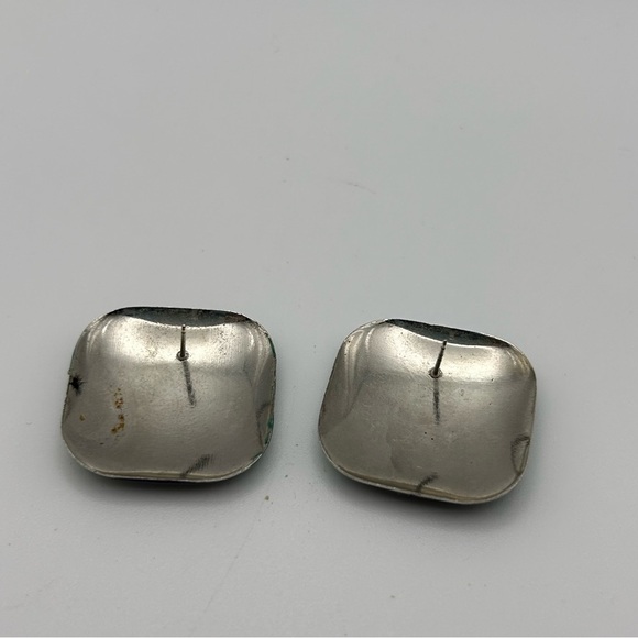 Vintage Large Square Green, Blue and Purple Enamel Swirl Painted Stud Earrings - Picture 4 of 6